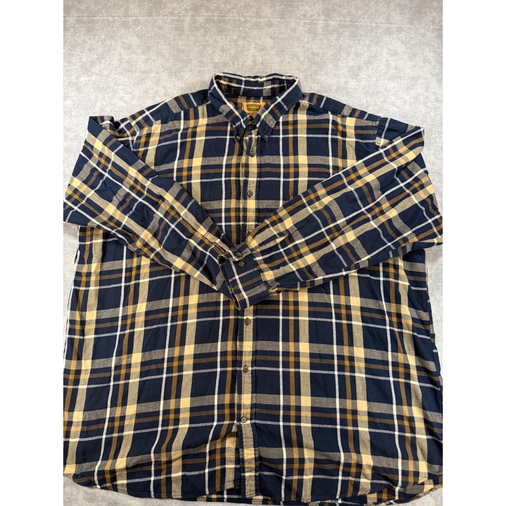 The Foundry Supply Co Plaid Shirt Mens 3XLT Blue Yellow Flannel Button Down Long